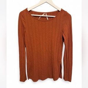 Anthropologie Burnt Orange Ribbed Side Slit Tunic